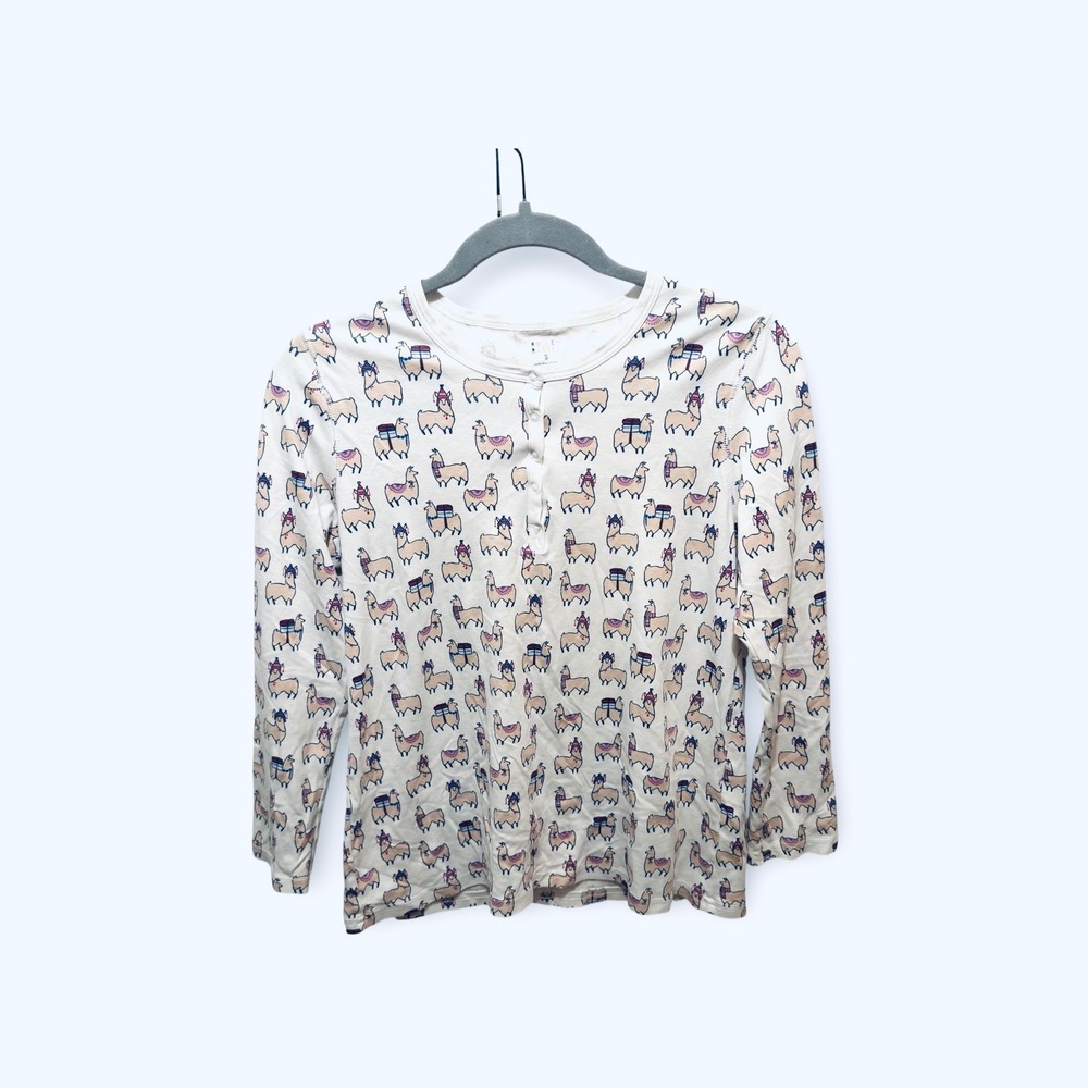 Roller Rabbit Women's‎ Llama Print Long Sleeve Shirt Size S Pima Cotton